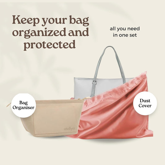 Atellya Purse Organizer Insert for Longchamp Le Pliage L with Satin Dust Cover Bag Handbag Insert Felt Long Champ Tote Bag Organizer Full Zip