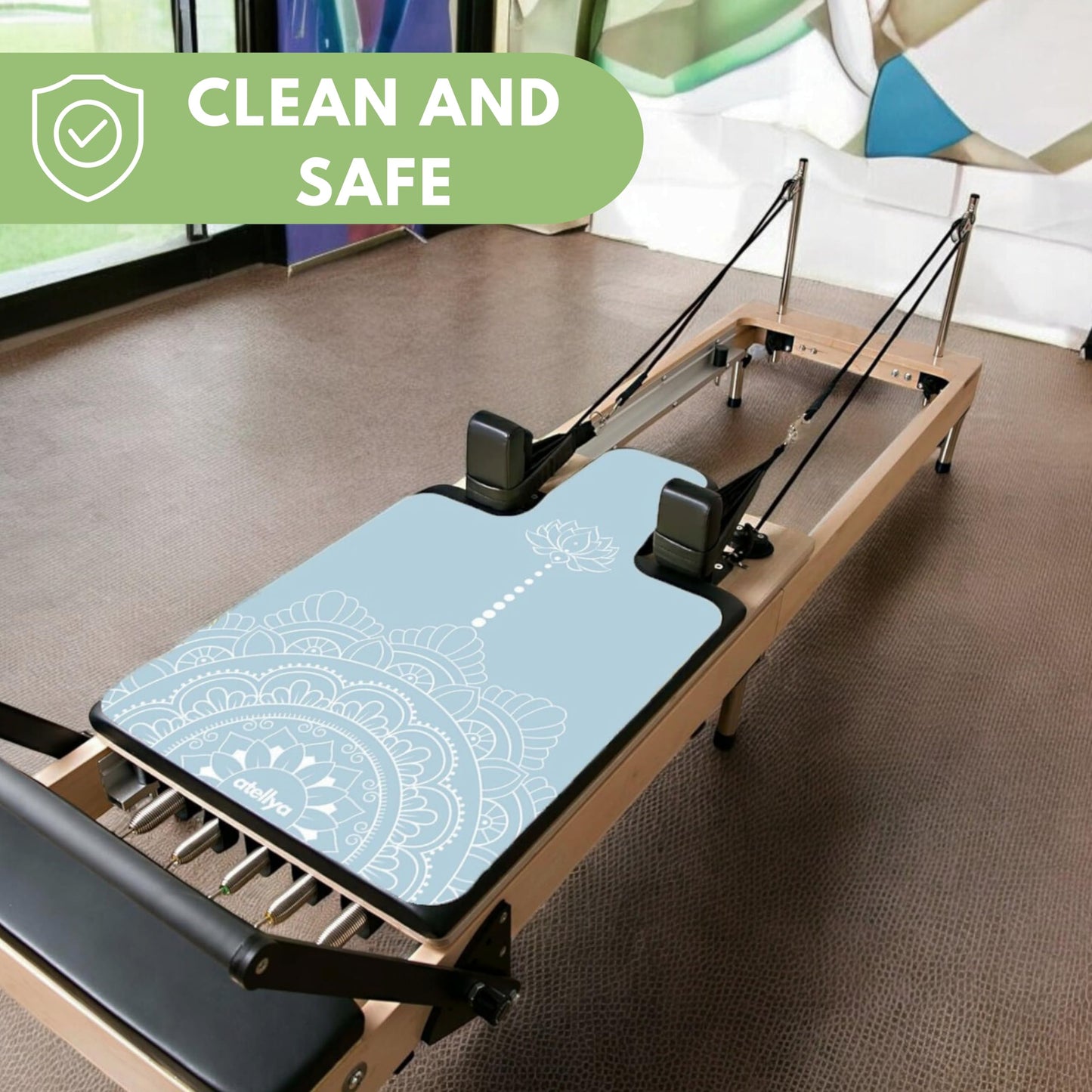 Atellya Pilates Reformer Mat,  Yoga Mat Set with Grip Socks & Mesh Bag – Lightweight Non Slip Design - Blue