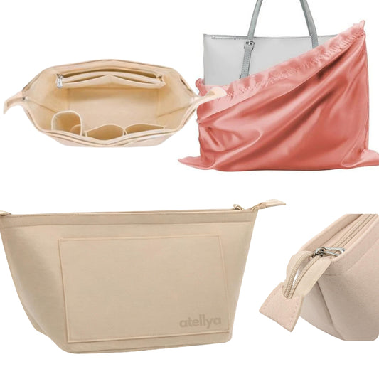 Atellya Purse Organizer Insert for Longchamp Le Pliage L with Satin Dust Cover Bag Handbag Insert Felt Long Champ Tote Bag Organizer Full Zip