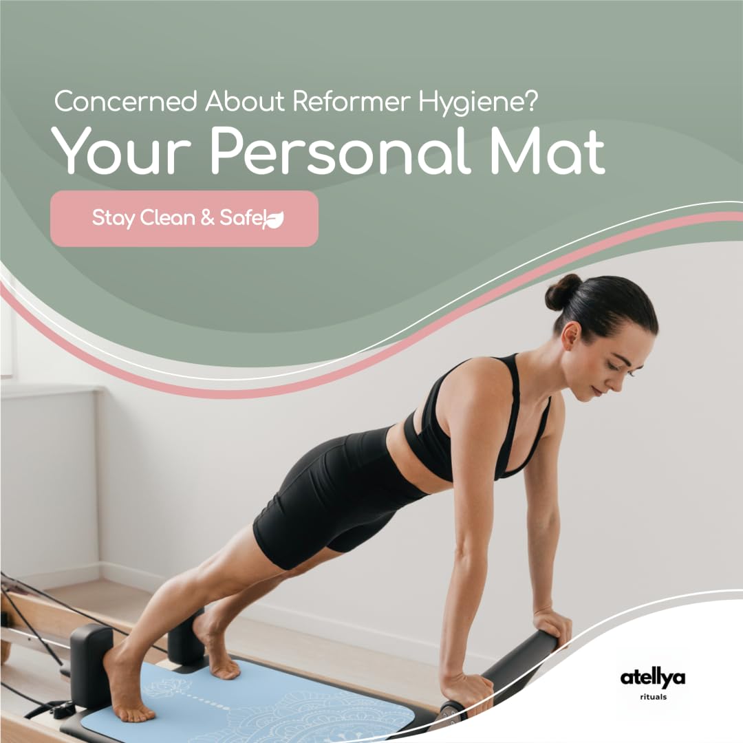 Atellya Pilates Reformer Mat,  Yoga Mat Set with Grip Socks & Mesh Bag – Lightweight Non Slip Design - Blue