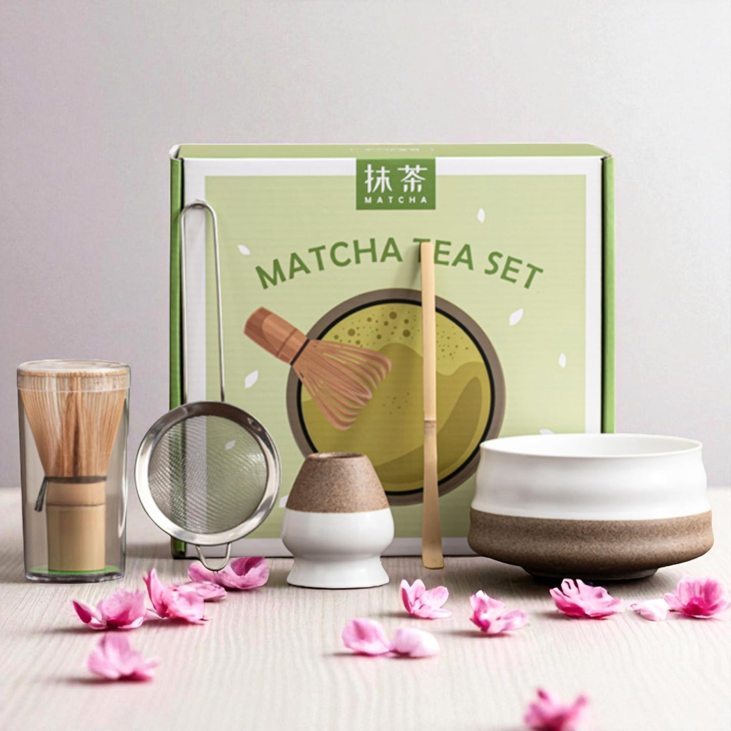 Atellya Matcha Whisk Set, Matcha Set, Matcha Scoop, Matcha Whisk Stand (Chasen Holder),Matcha Bowl, Matcha Kit for Ceremony, Matcha Tea Set for Making Breakfast Matcha Latte - Green 280ml