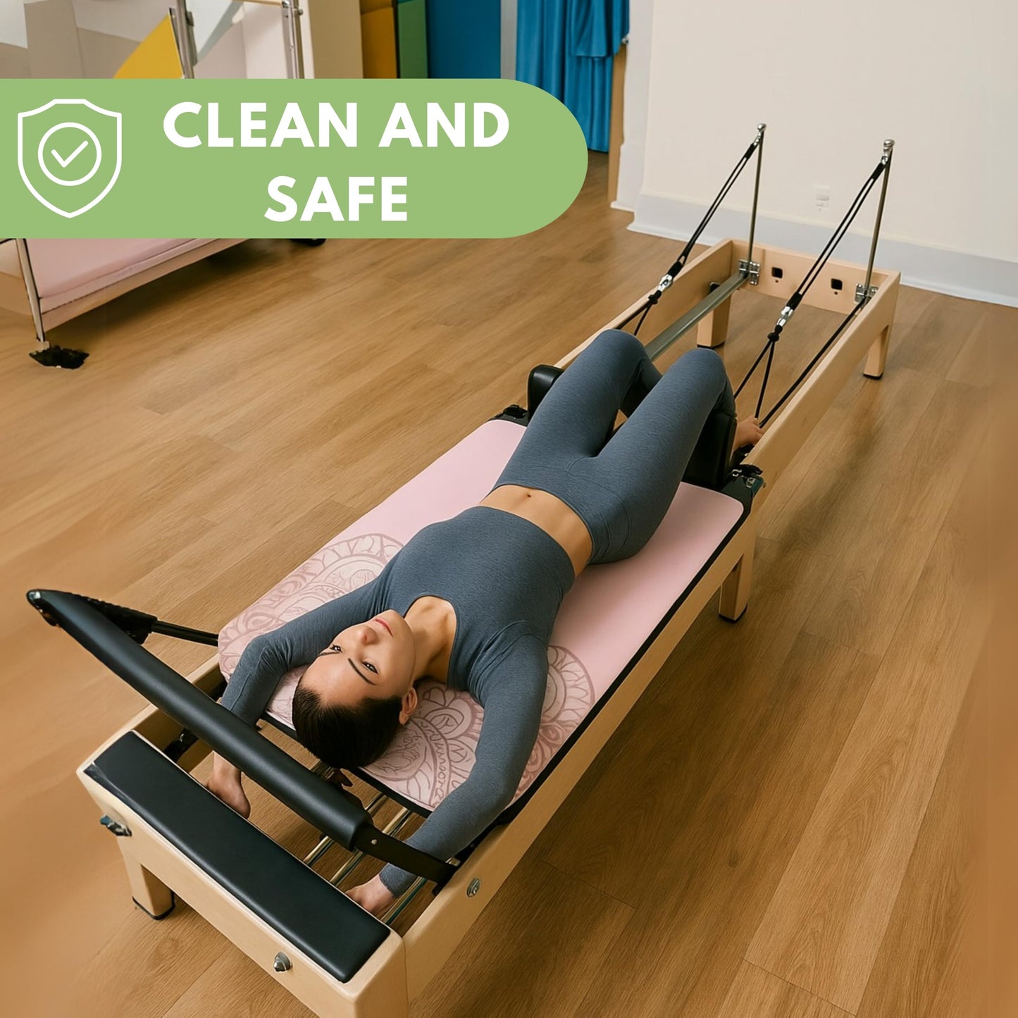 Atellya Pilates Reformer Mat,  Yoga Mat Set with Grip Socks & Mesh Bag – Lightweight Non Slip Design - Blue