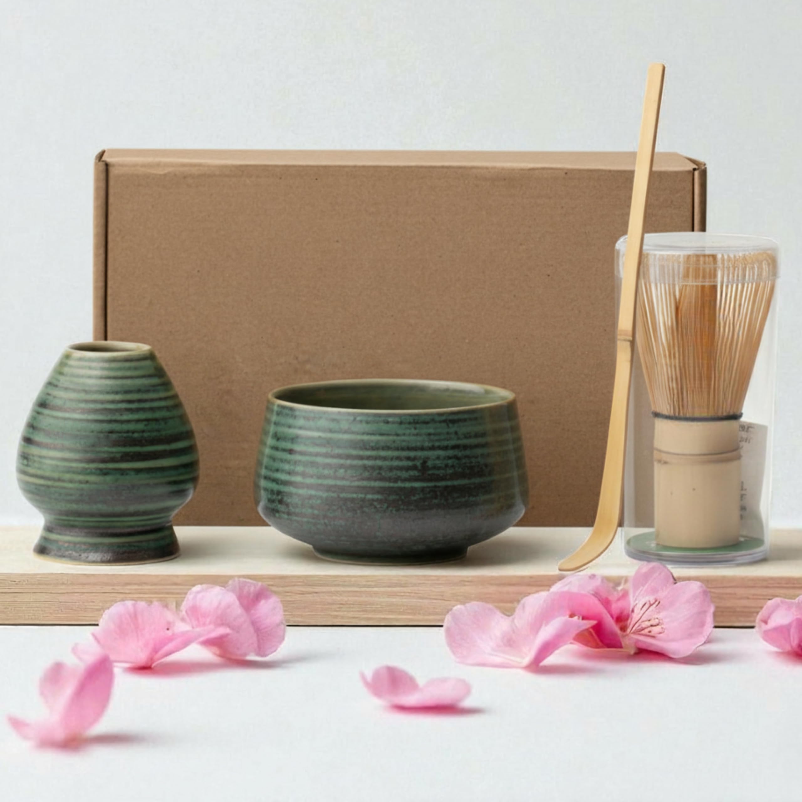 Atellya Matcha Whisk Set, Matcha Set, Scoop, Matcha Whisk Stand ,Matcha Bowl, Matcha Kit for Ceremony, Set for Matcha Latte  - Perth Copper Brown