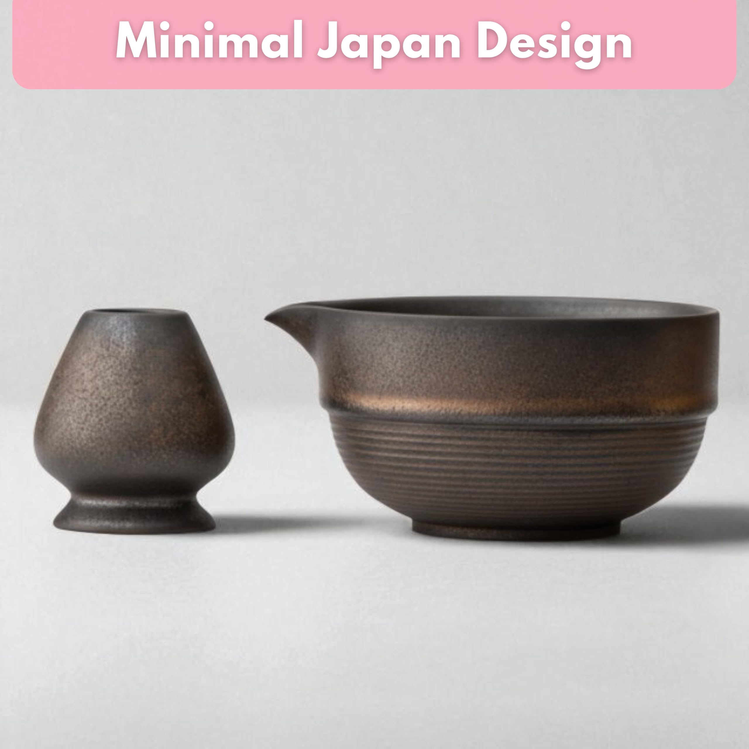 Atellya Matcha Whisk Set, Matcha Set, Scoop, Matcha Whisk Stand ,Matcha Bowl, Matcha Kit for Ceremony, Set for Matcha Latte  - Perth Copper Brown