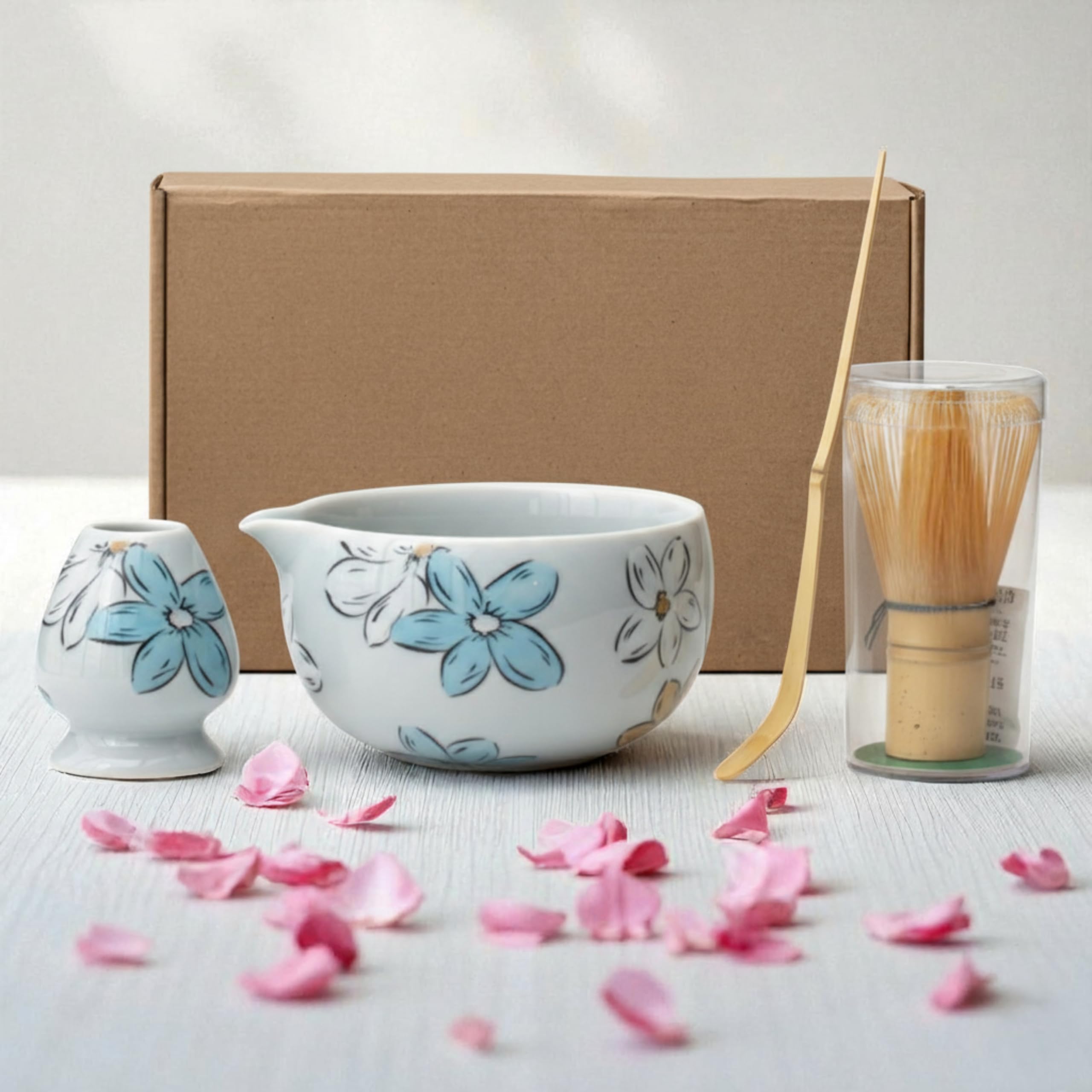 Atellya Matcha Whisk Set, Matcha Set, Scoop, Matcha Whisk Stand ,Matcha Bowl, Matcha Kit for Ceremony, Set for Matcha Latte  - Perth Copper Brown