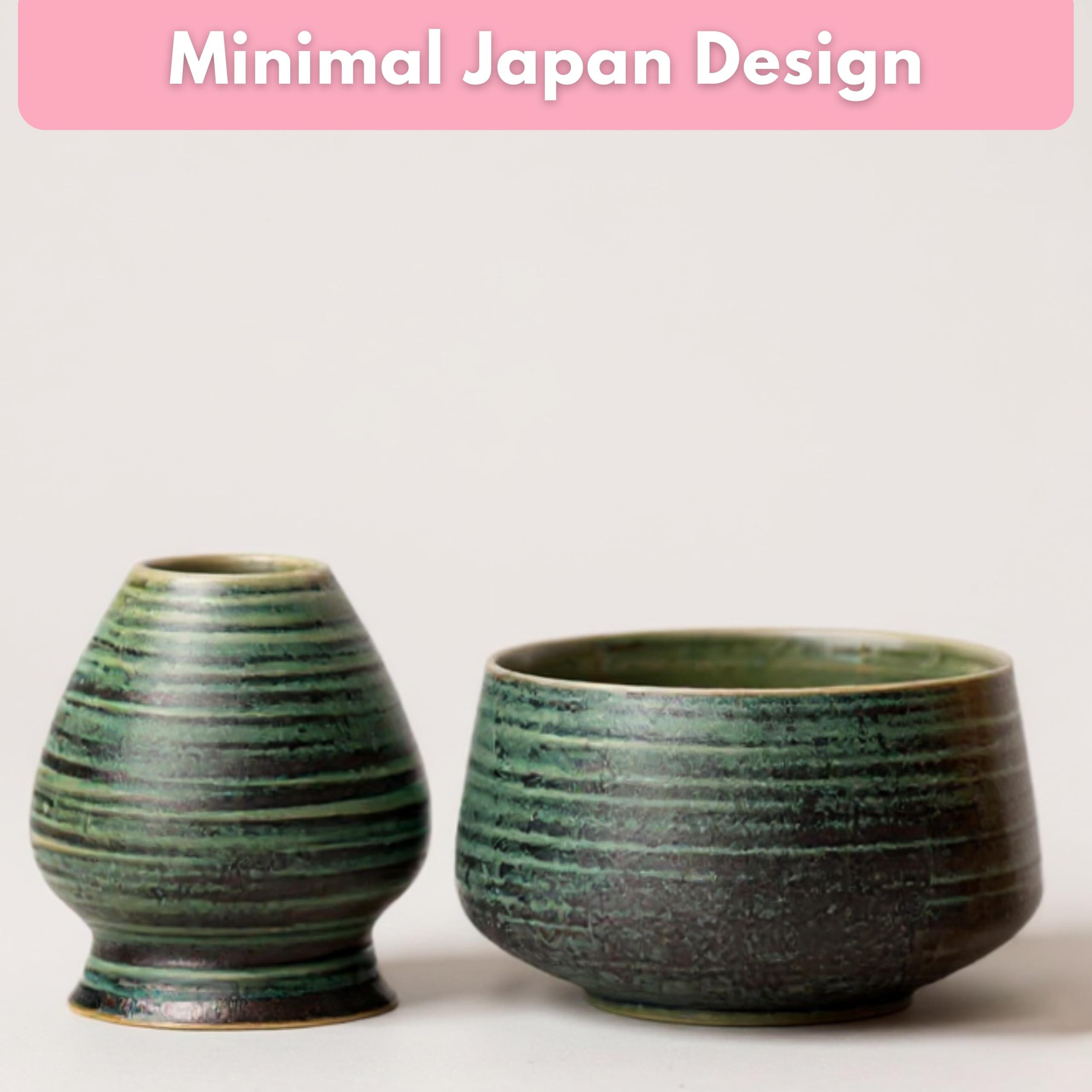 Atellya Matcha Whisk Set, Matcha Set, Scoop, Matcha Whisk Stand ,Matcha Bowl, Matcha Kit for Ceremony, Set for Matcha Latte  - Adelaide Green 280ml