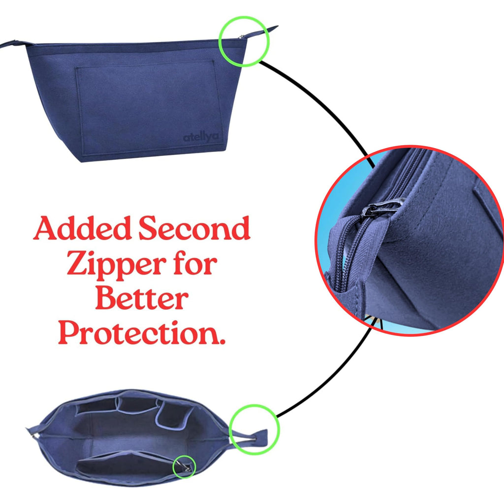 Atellya Purse Organizer Insert for Longchamp Le Pliage L with Satin Dust Cover Bag Handbag Insert Felt Long Champ Tote Bag Organizer Full Zip Sydney Blue