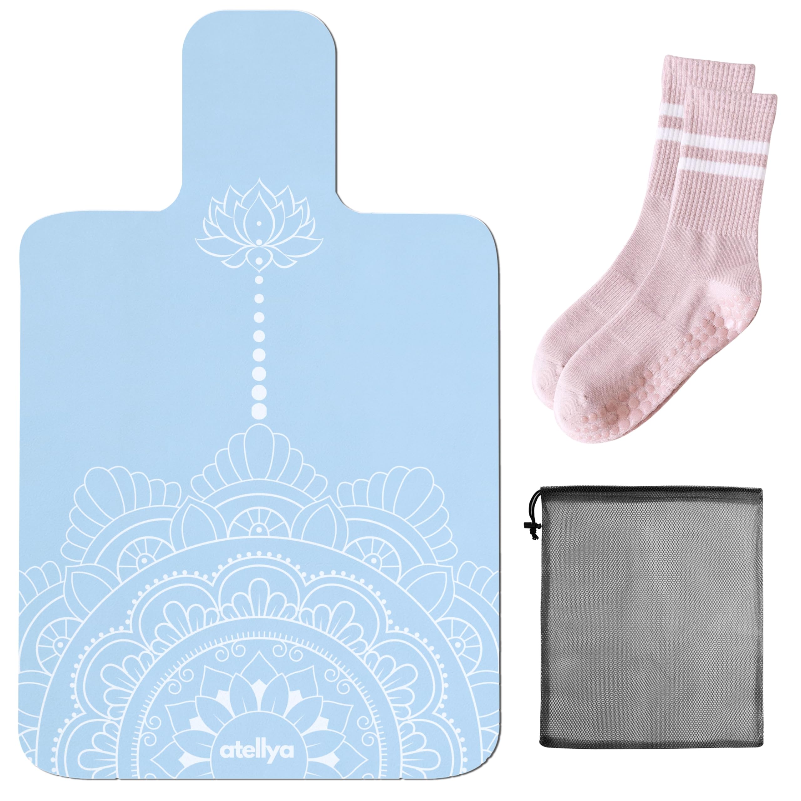 Atellya Pilates Reformer Mat,  Yoga Mat Set with Grip Socks & Mesh Bag – Lightweight Non Slip Design - Sydney Pink