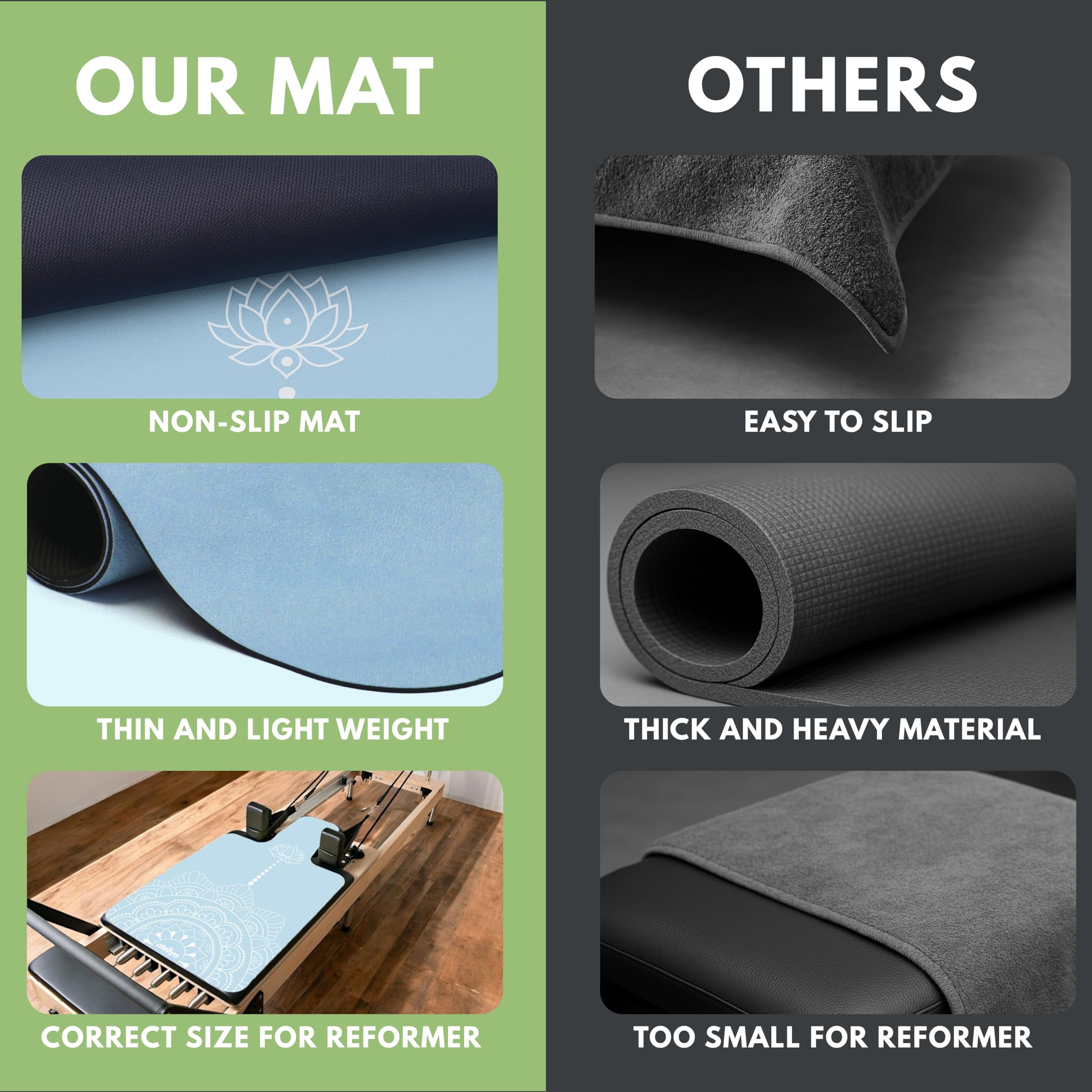 Atellya Pilates Reformer Mat,  Yoga Mat Set with Grip Socks & Mesh Bag – Lightweight Non Slip Design - Melbourne Blue