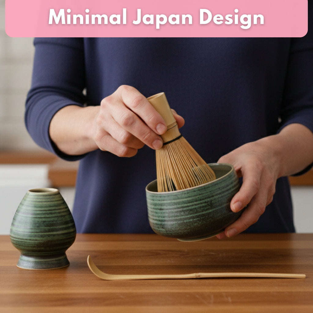 Atellya Matcha Whisk Set, Matcha Set, Scoop, Matcha Whisk Stand ,Matcha Bowl, Matcha Kit for Ceremony, Set for Matcha Latte  - Adelaide Green 280ml