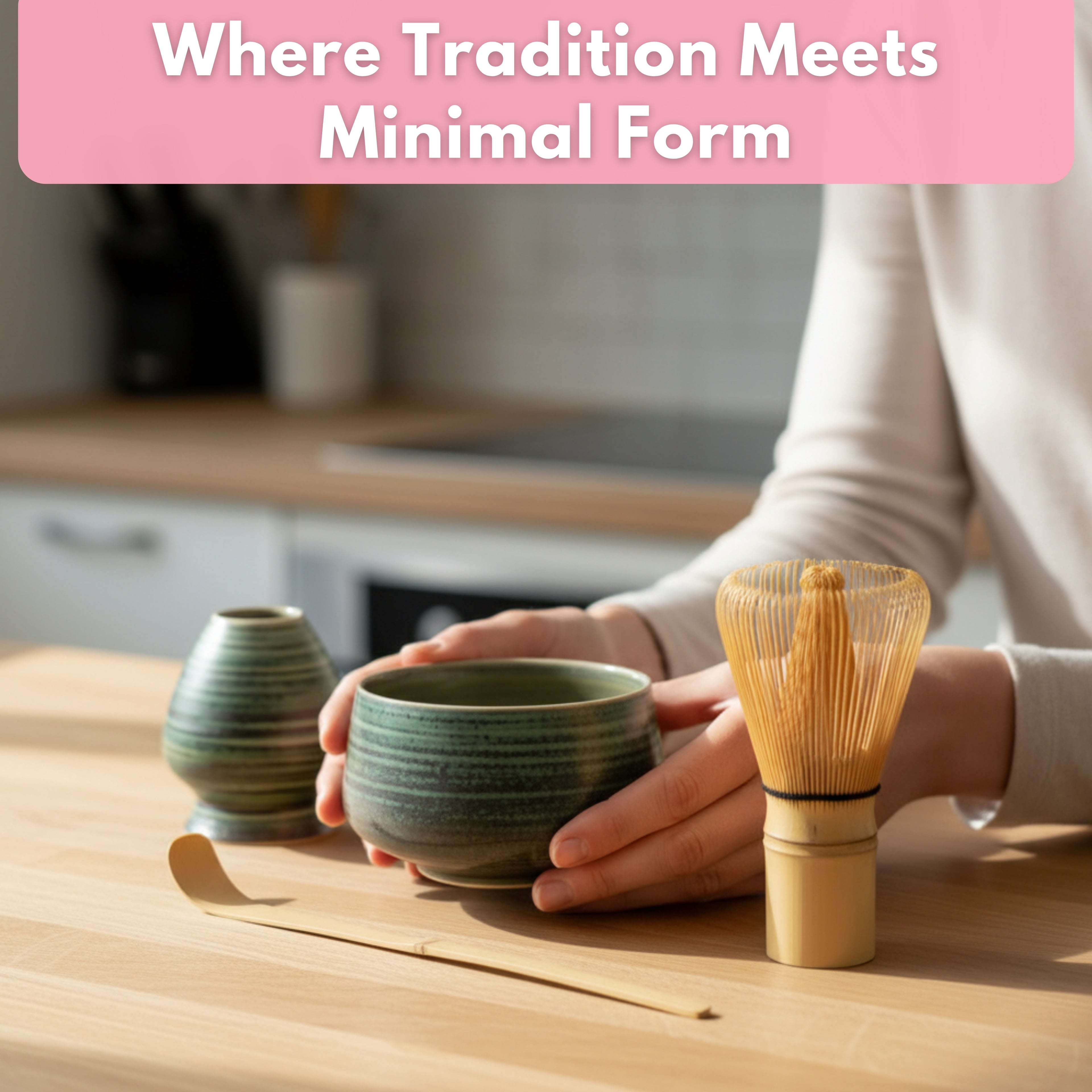 Atellya Matcha Whisk Set, Matcha Set, Scoop, Matcha Whisk Stand ,Matcha Bowl, Matcha Kit for Ceremony, Set for Matcha Latte  - Adelaide Green 280ml