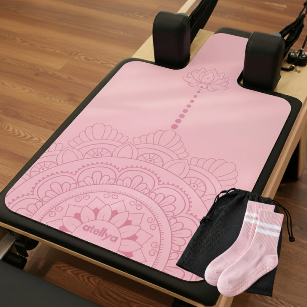 Atellya Sydney Pink Pilates Reformer Mat Set – Non-Slip Pilates Mat + Grip Socks with Carry Bag Atellya
