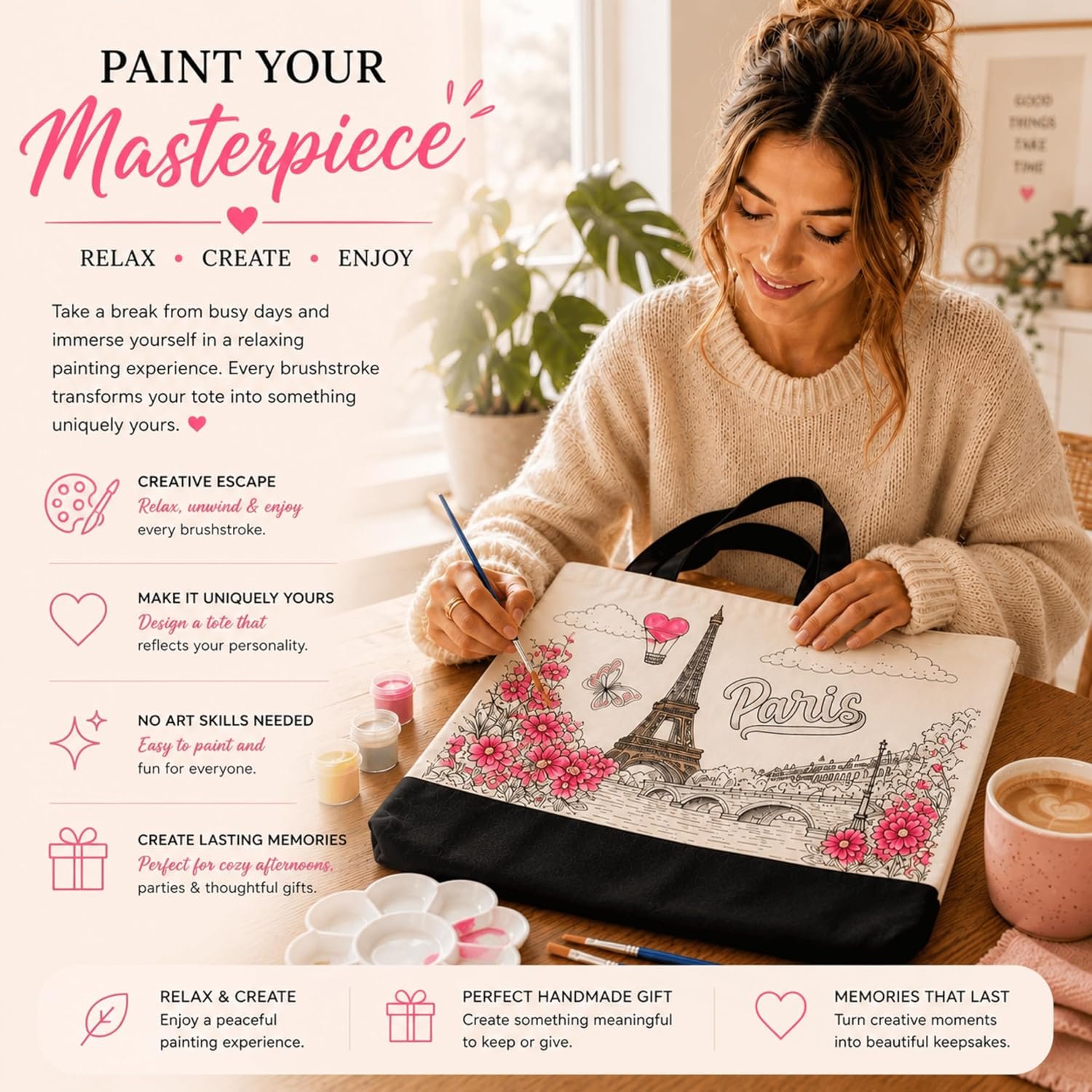 Atellya - Paint Your Own Tote Bag Kit – 10 Pre-Drawn Canvas Tote Bags for Adults & Parties - Image 4
