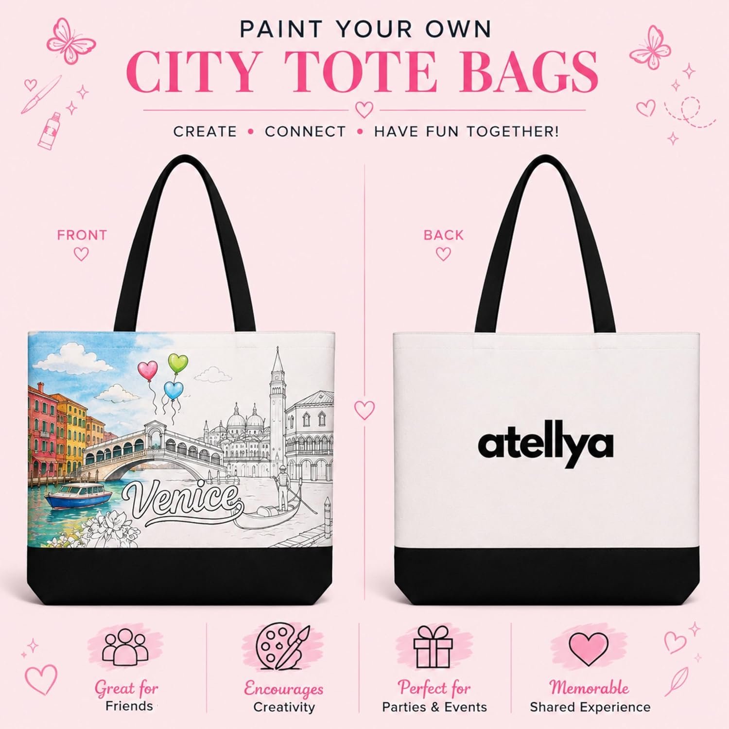Atellya - Paint Your Own Tote Bag Kit – 10 Pre-Drawn Canvas Tote Bags for Adults & Parties - Image 6
