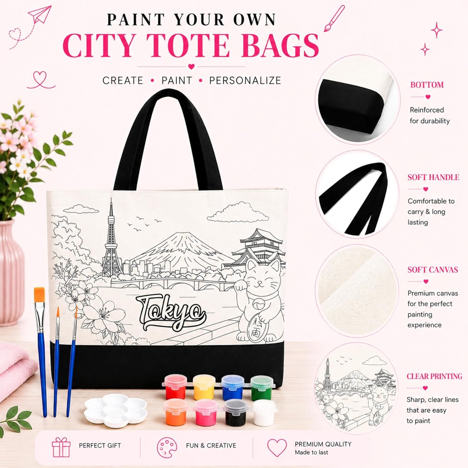 Atellya - Paint Your Own Tote Bag Kit – 10 Pre-Drawn Canvas Tote Bags for Adults & Parties - Image 5