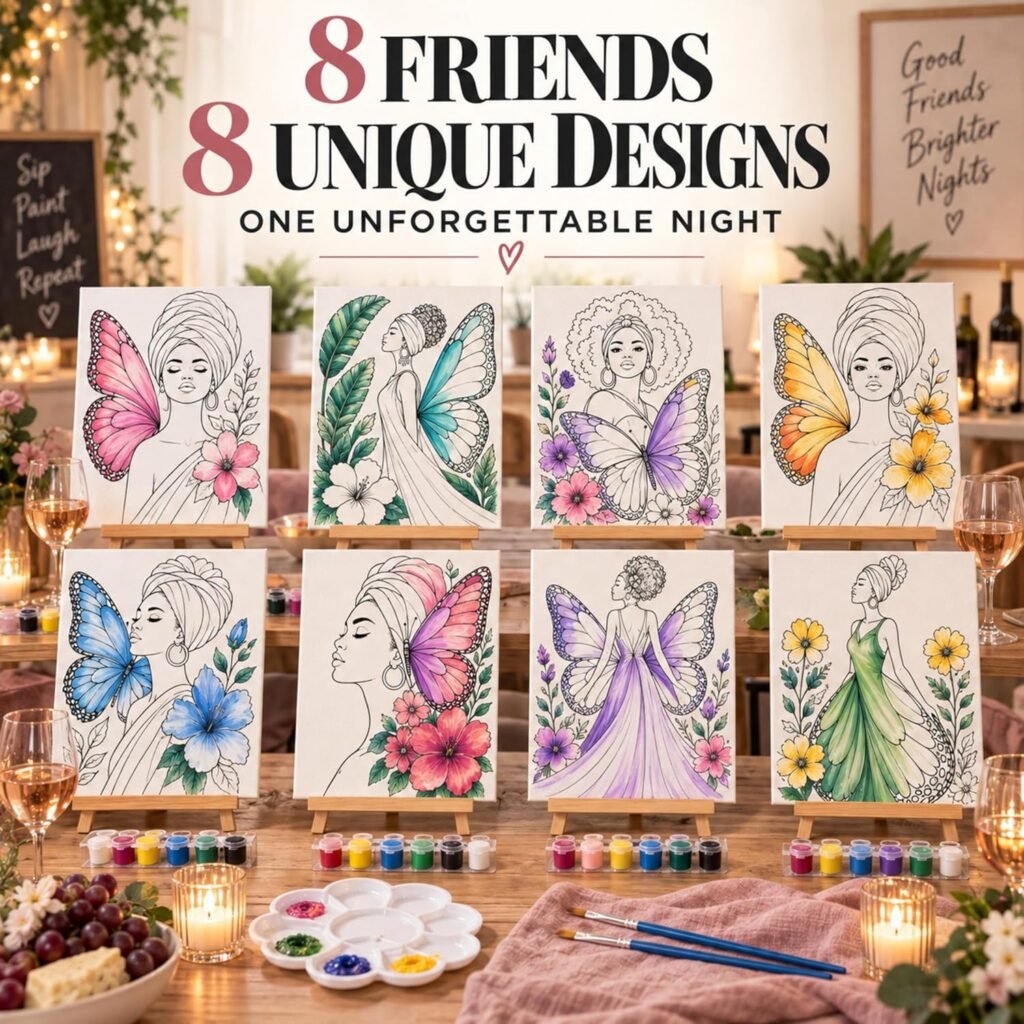 cozy girls night paint and sip party at home