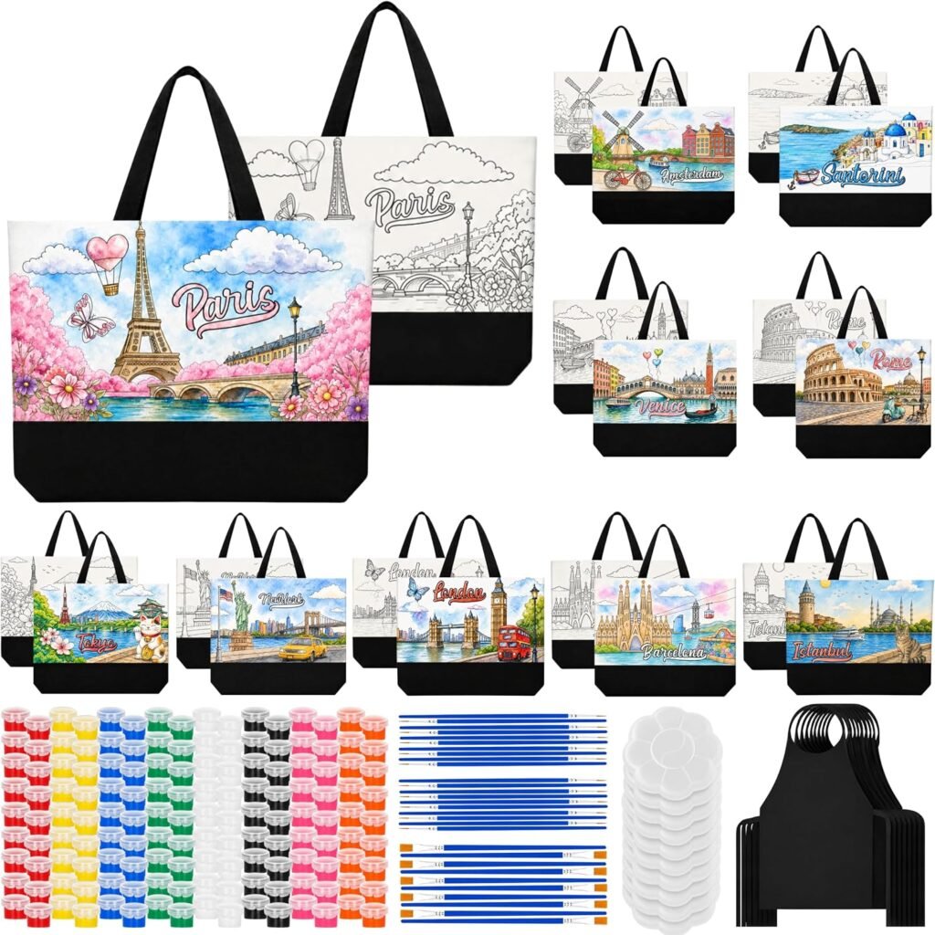 Atellya pre-drawn canvas tote bags ready to paint