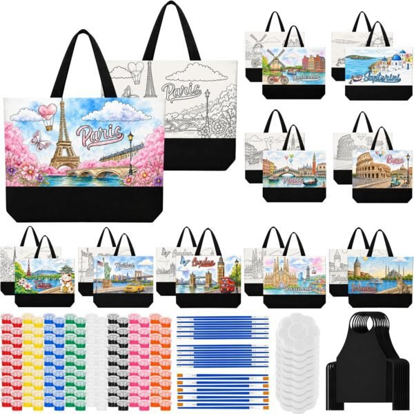 Atellya - Paint Your Own Tote Bag Kit – 10 Pre-Drawn Canvas Tote Bags for Adults & Parties