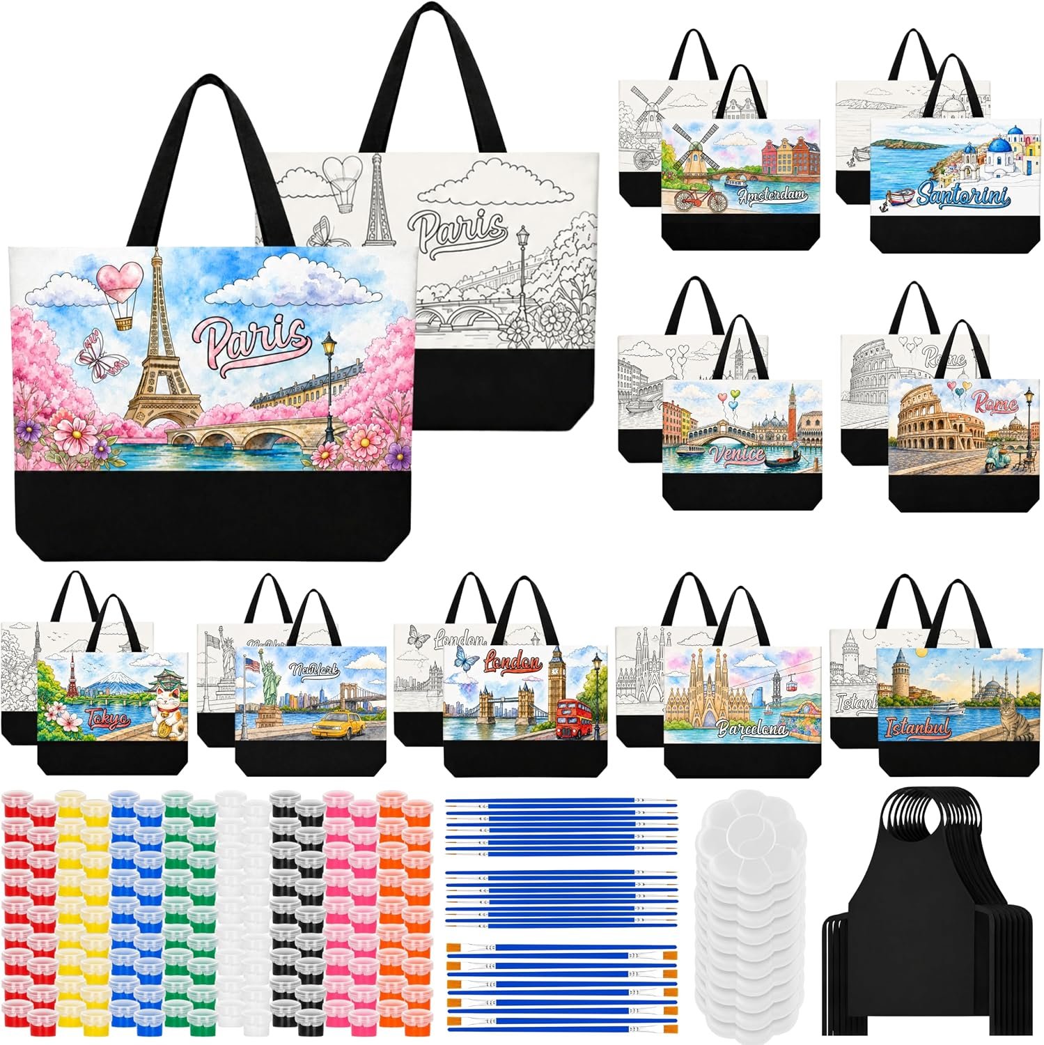 Atellya - Paint Your Own Tote Bag Kit – 10 Pre-Drawn Canvas Tote Bags for Adults & Parties