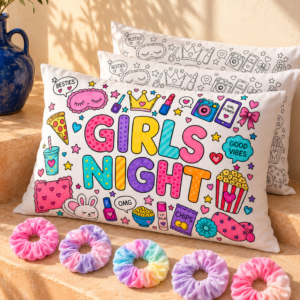 Girls Night color your own pillowcase and scrunchie kit with fabric markers
