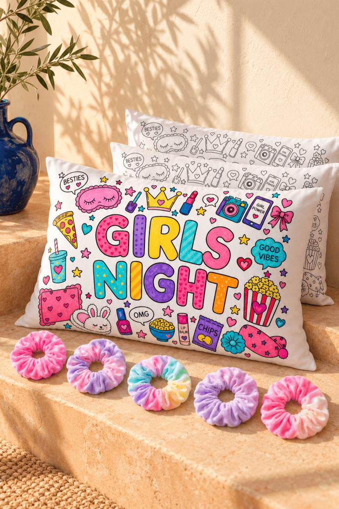 Girls Night color your own pillowcase and scrunchie kit with fabric markers